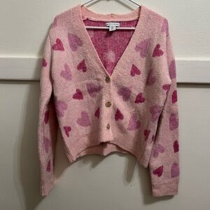 Cupcakes and Cashmere Pink Heart Patterned Women's Sweater/Cardigan (M)